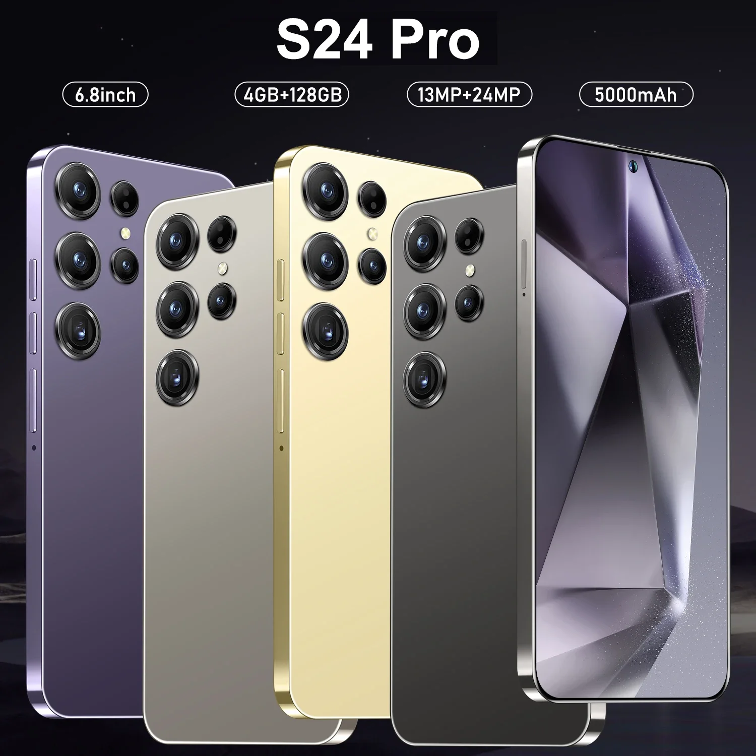 S24 Pro، هاتف ذكي يعمل بنظام أندرويد، 6.8 بوصة، ذاكرة وصول عشوائي 4 جيجابايت + 128 جيجابايت، 5000 مللي أمبير، 13 + 24 ميجابكسل، هاتف محمول، شرائح جوجل، شرائح مزدوجة، هواتف محمولة