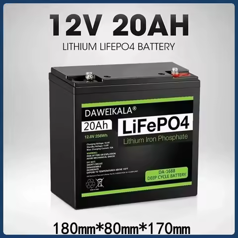 12V Battery 20Ah LiFePo4 Battery Lithium Iron Phosphate 12V LiFePo4 Rechargeable Battery for Kid Scooters Boat Motor Tax Free