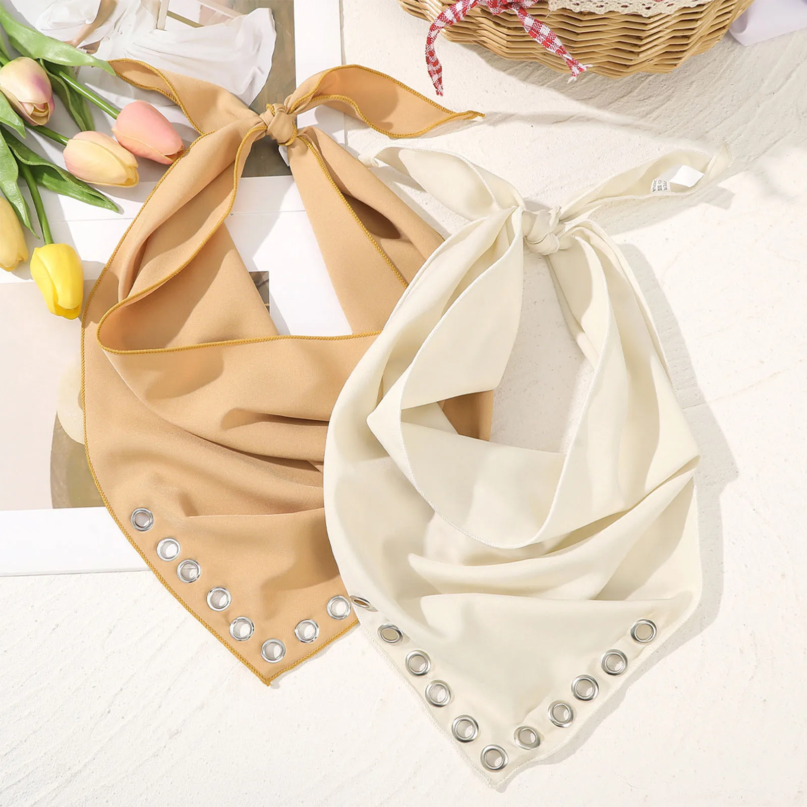 1Pc Women Solid Color Triangle Headscarf Hollow out Circular Ring Hair Scarf Hair Accessory for Themed Party Daily Grooming