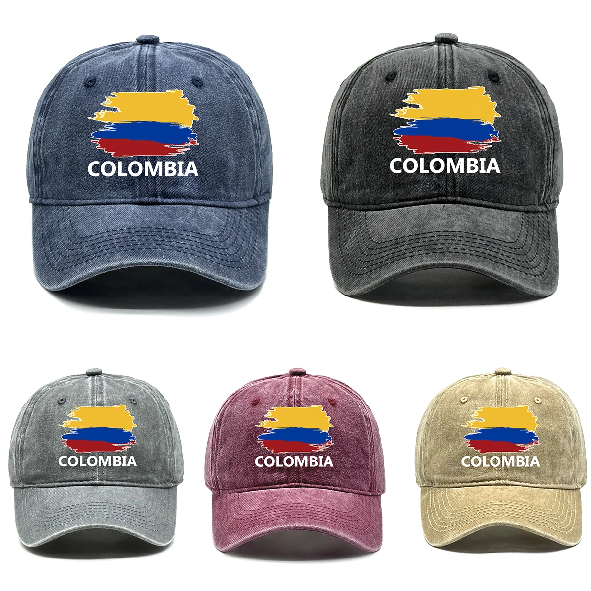 Colombia Flag Baseball Cap Women Outdoor Casual Solid Color Baseball Cap Men Cotton Adjustable Strap Bucket Hat Men