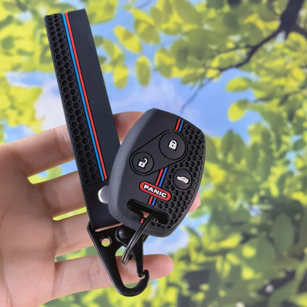 Trendy Textured Key Cover With Keychain for Honda Accord Civic CR‑V Pilot Insight Ridgeline 4‑Button Remote Holder