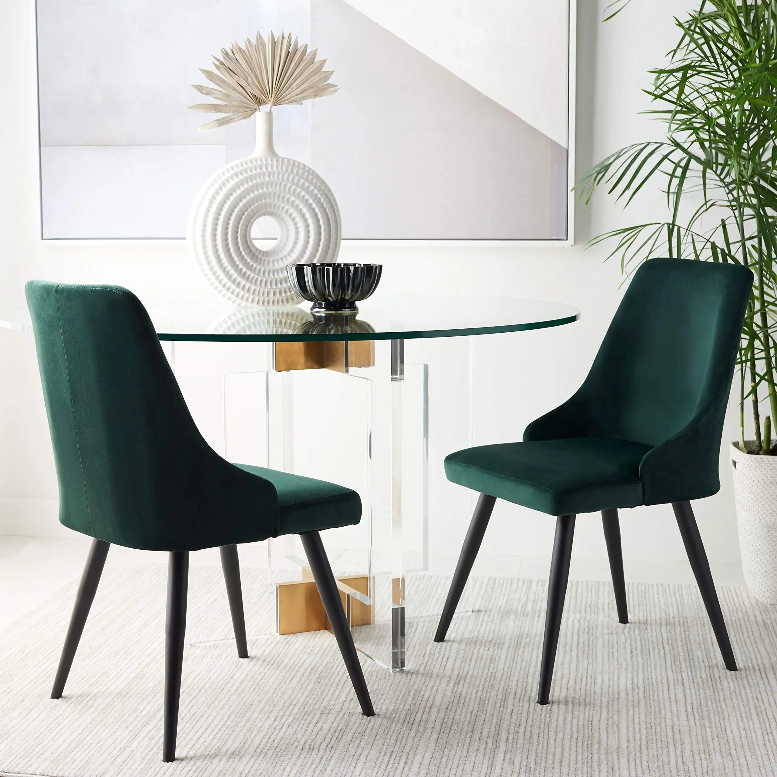

Velvet Dining Chair Set Of 2, Deep Green, Black Metal Legs