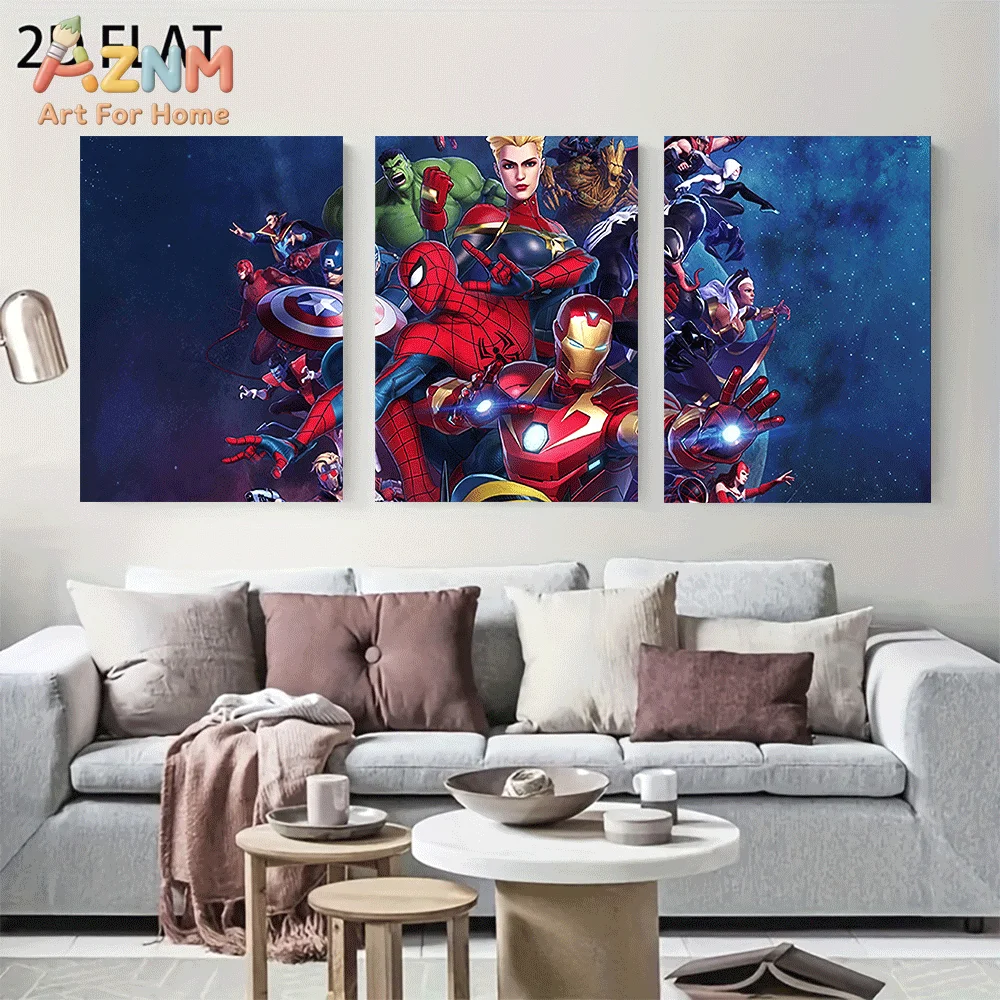 AZNM Avengers Superhero Team Canvas Wall Art Frameless Poster Galaxy Background Hero Art Print Home Decor for Boys Bedroom Game