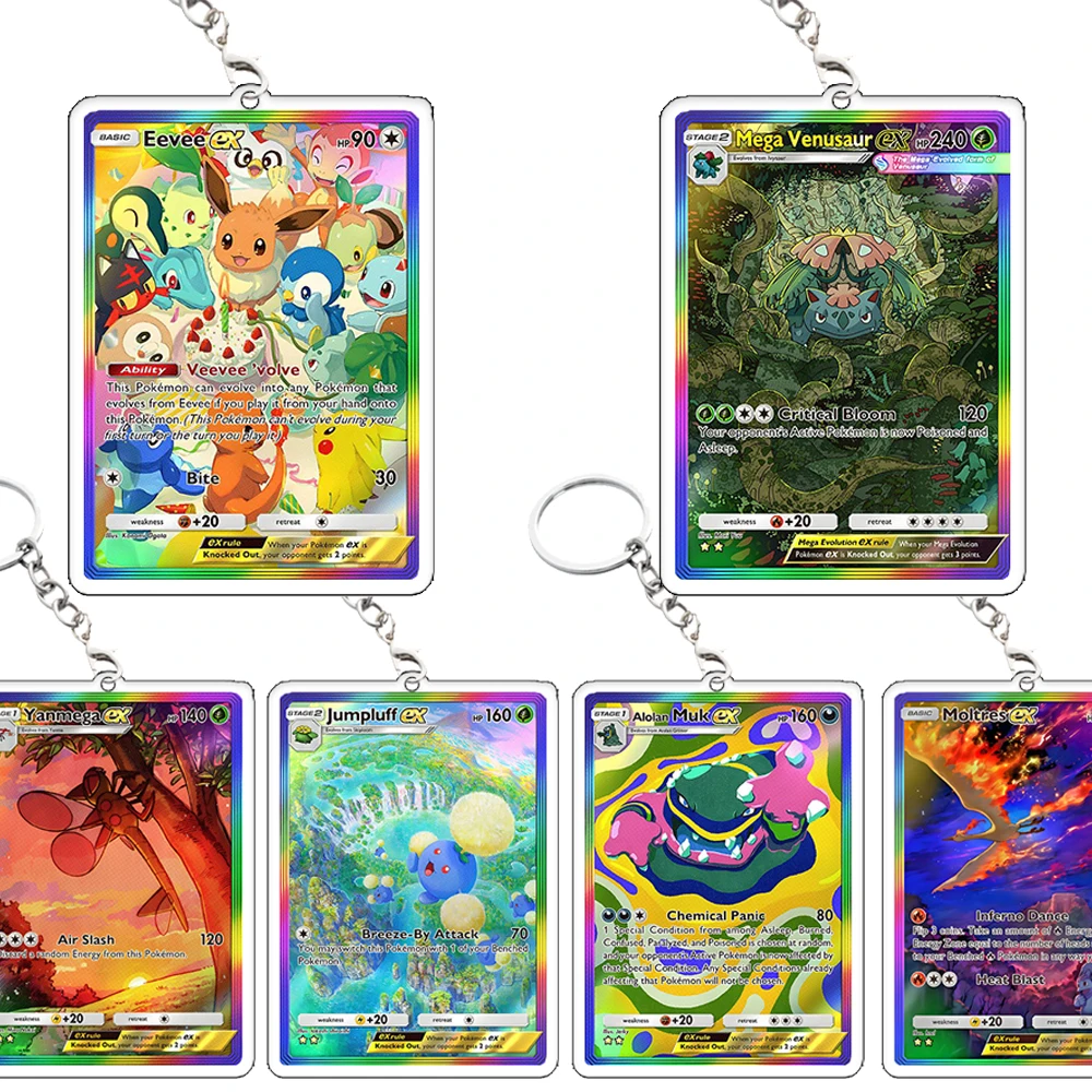 

Брелок-подвеска PTCG Mega Venusaur Ex Rainbow с карточками Eevee Border Creativity, коллекционный, для мальчиков, аксессуары для игр и коллекций, ACG