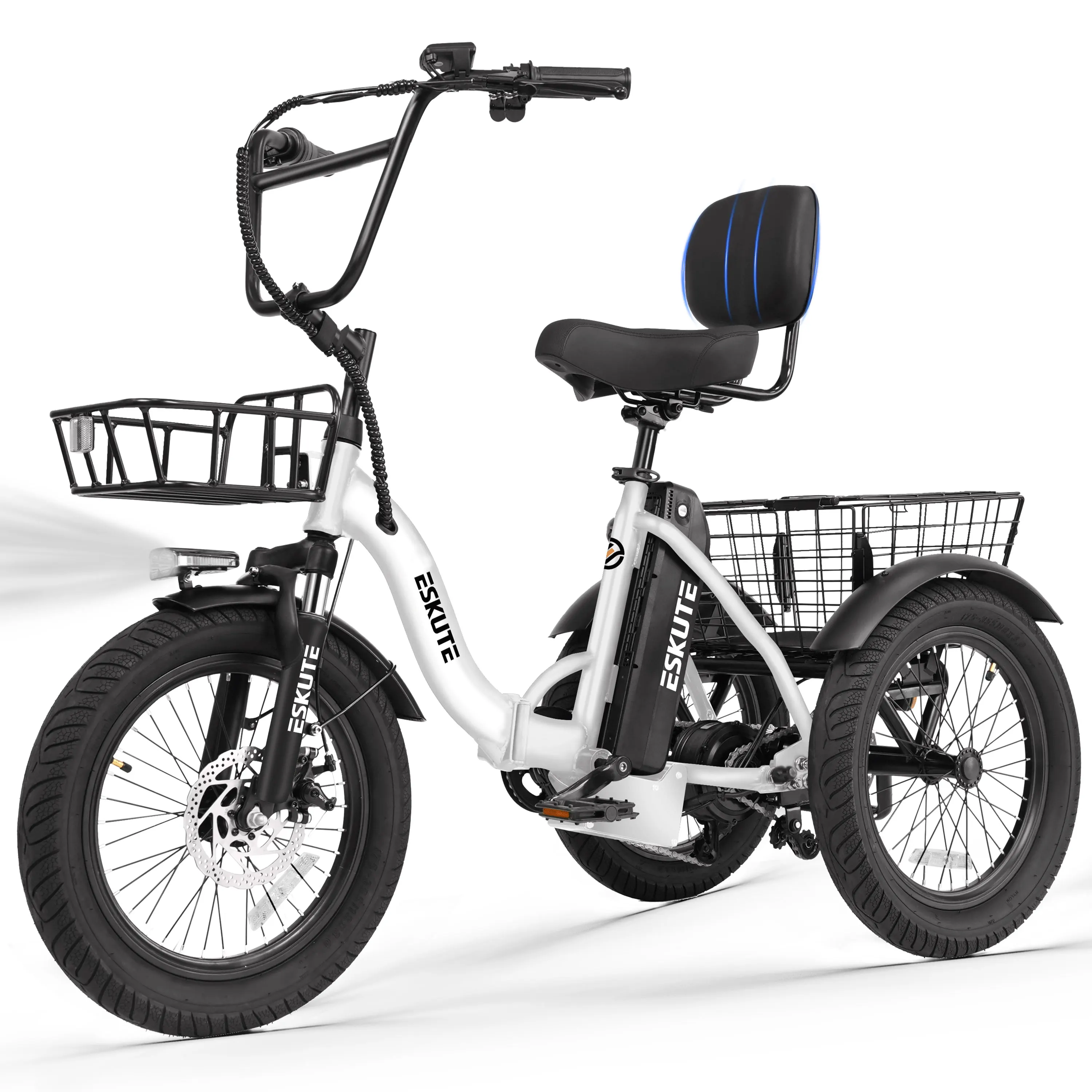 ESKUTE T300 E Trike Electric Bike, Peak Brushless Motor Folding Trike 18X3.0 Fat Tire Ebike, 624Wh Removable Battery, Step-Thru 3 Wheel Electric Bicycle, Up to 65 Miles, 18MPH+ Tricycle for Adults image 1