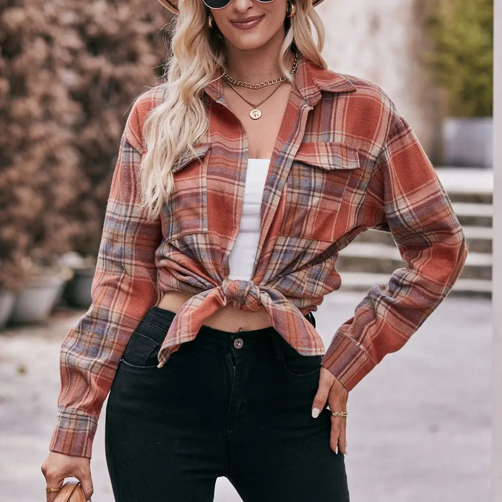 Fashion Long Sleeve Shirts For Women 2023 Spring Spring Casual Loose Button Shirt Women Autumn Office Plaid Print Blouse Top