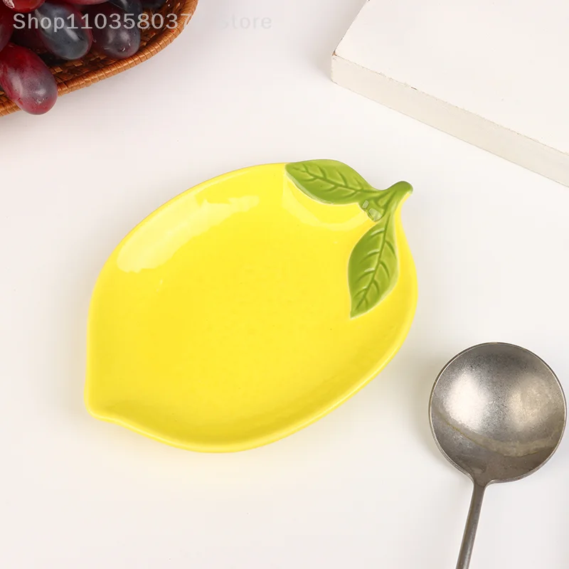 1Pc Cartoon Ceramic Lemon Shaped Ceramic Dish Salad Dish Family Fruit Snack Plate Kitchen Utensils Accessories