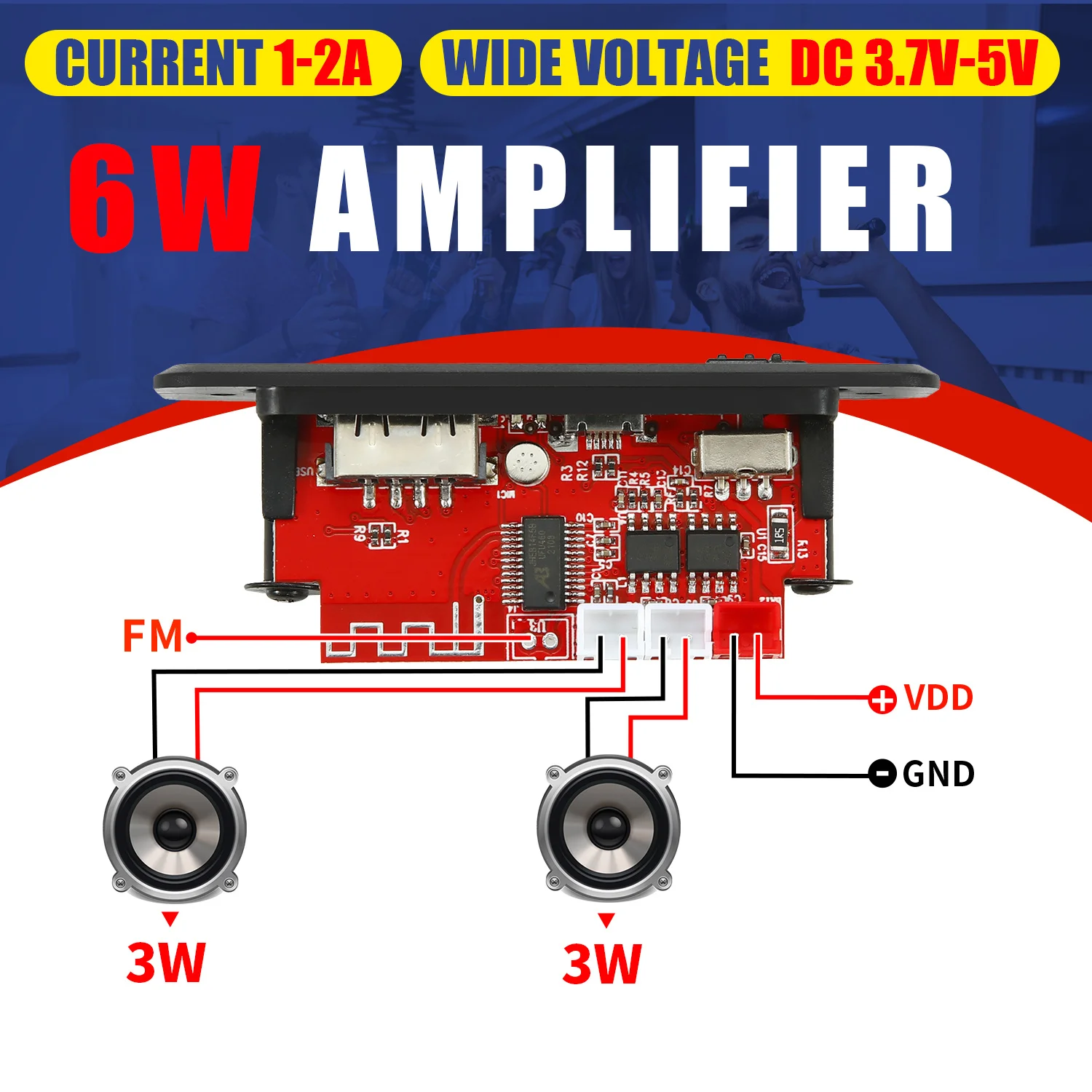 Carte décodeur MP3 pour téléphone, amplificateur 5V, 6W, Microphone 3.5mm, Bluetooth, mains libres, lecteur MP3 de voiture, TF, AUX, USB, enregistrement, radio FM