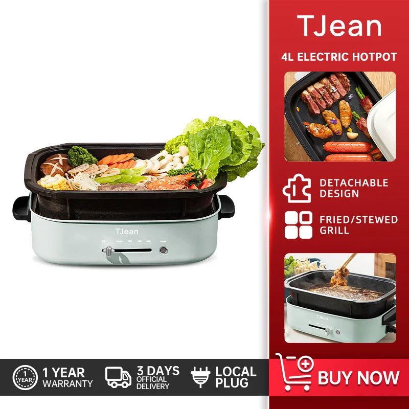 TJean Household Multifunctional Electric Hot Pot - White / Green (4L)