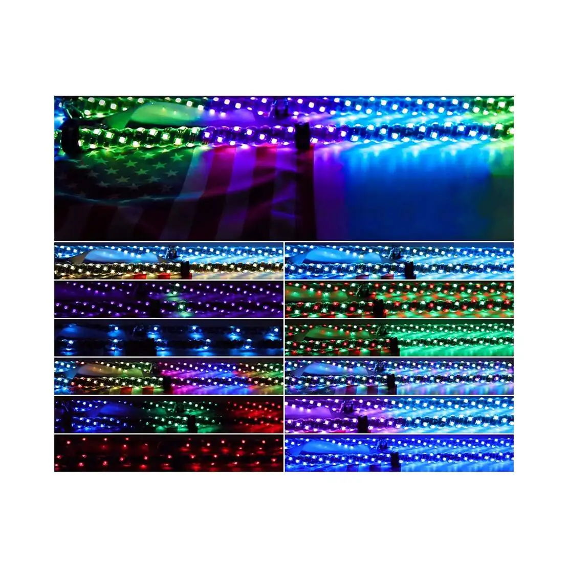 2pcs 1FT RGB LED Spiral Whip Light Remote Control Flagpole Antenna Lamp For ATV Off-Road 12V 24W