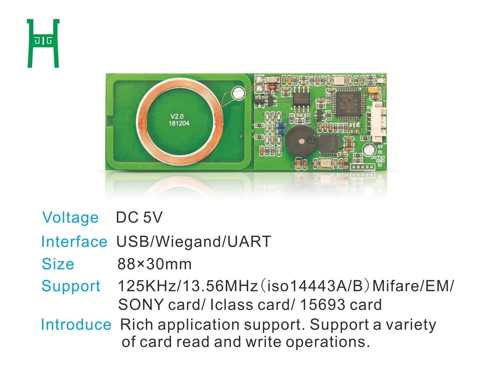 Mifare, EM,NFC, HID,Iclass,15693,SONY, RFID,Card Reader Module, Embedded  Module，Access,5V,Output  Wiegand26/34,UART,USB