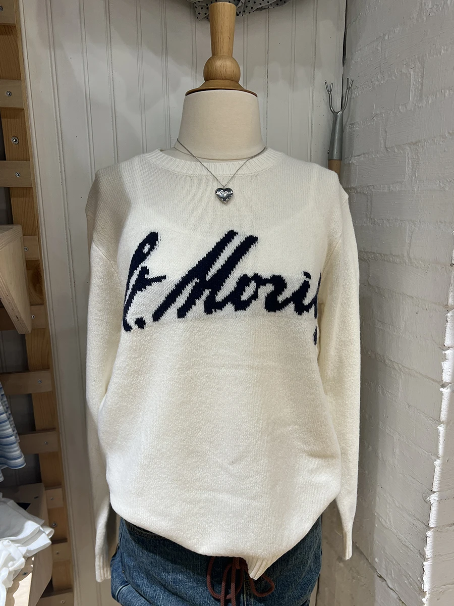 Letter Graphic Knitted Sweater Woman Autumn New Round Neck Long Sleeve Pullover Sweaters Preppy Style Loose Casual Jumper Tops