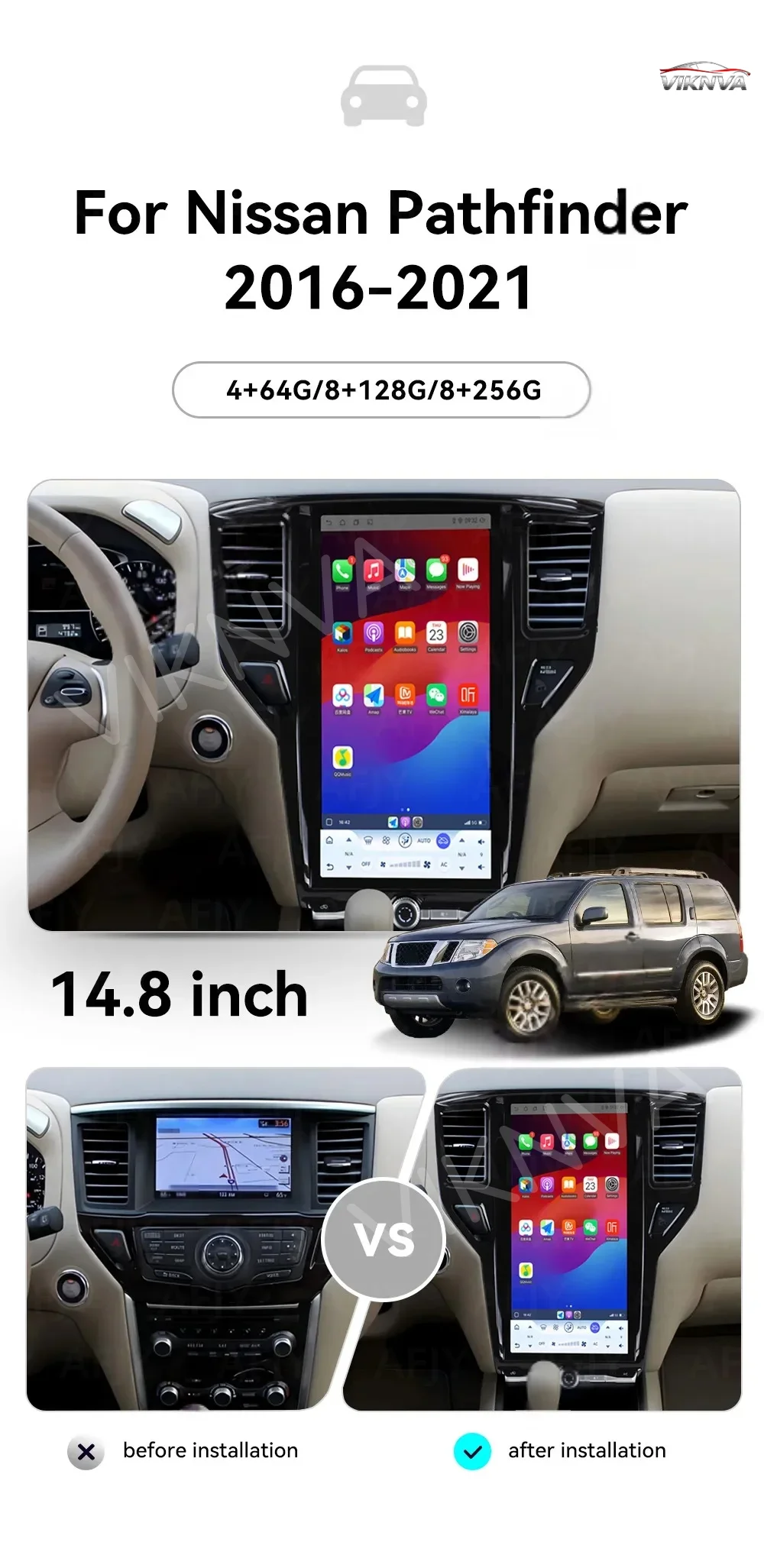 New 8 Core For Nissan Pathfinder 2012-2020 Car Radio Multimedia Player Android 14 Vertical screen GPS Navigation Carplay