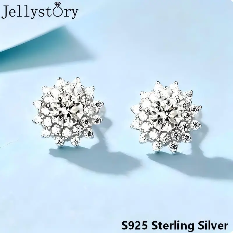 JellyStory Niche Artistic Earrings Surprise Gift for Girlfriend S925 Sunflower Moissanite Vintage Happy Design Unique Jewelry