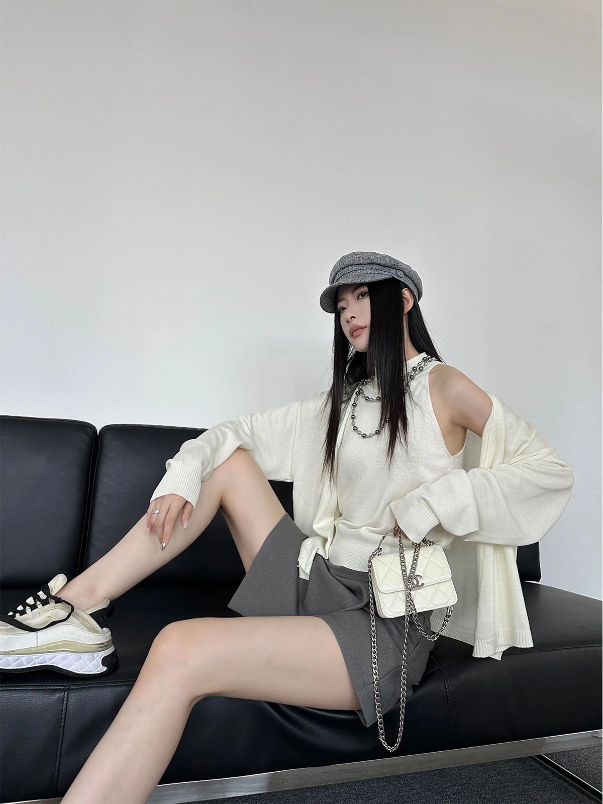 

Women's Woolen Open Cardigan Vest Loose Outerwear Half High Collar Neck Hanging Sleeve Long Sleeve Regular Length Pure Color