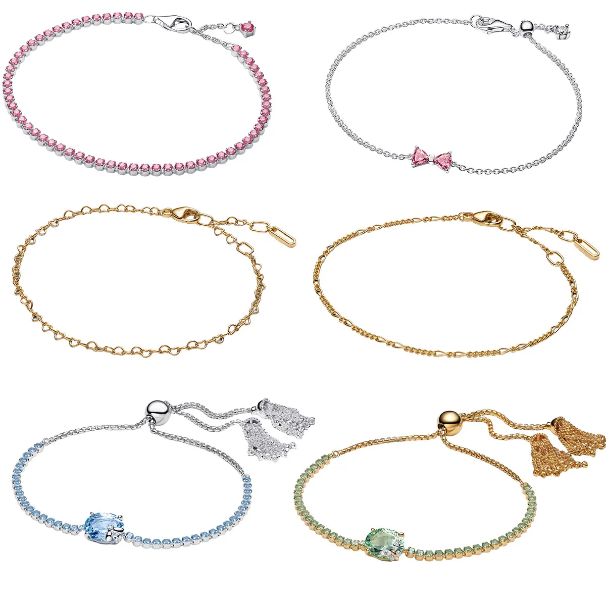 

Original 925 Sterling Silver Pink Bow Bracelet Bee Heart Sparkling Zircon Charm Bracelet for Women Jewelry DIY Accessories Gift