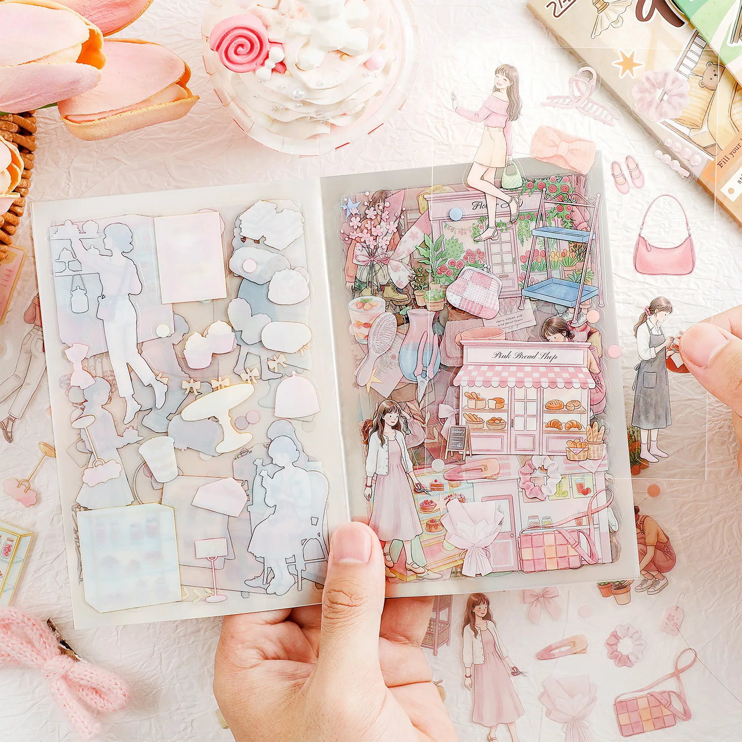 Cute Life Girl Character Landscape PET Sticker Book Creative DIY Journal Material Collage Scrapbooking Stationery