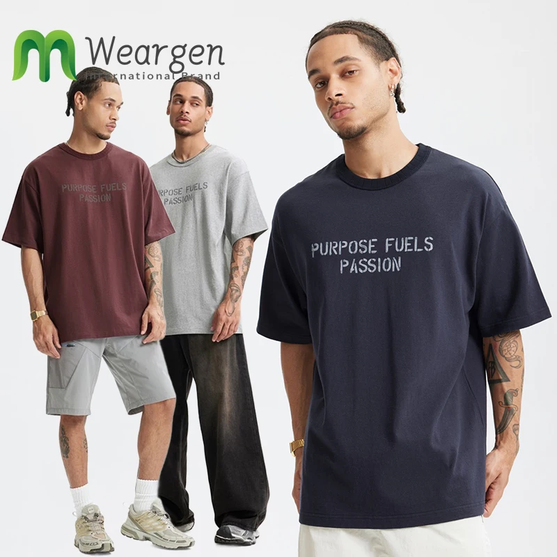 Men Pure cotton Heavy Linen Cotton Letter Printed T-shirt Summer Trend Brand New Street Loose Short-Sleeved Men 8124S25