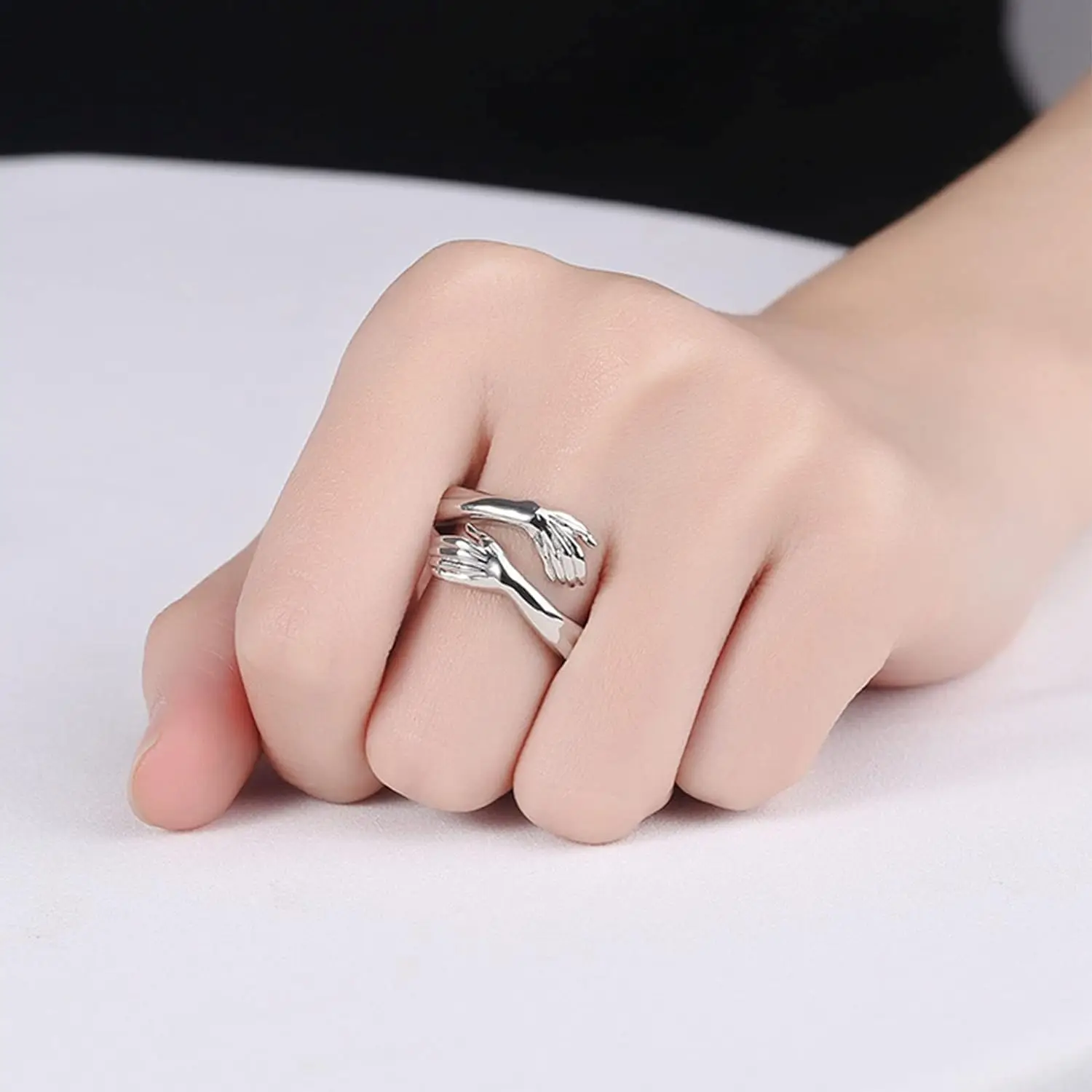 Creative Hugging Metal Ring Adjustable Open End Finger Jewellery for Women Men Fashion Wedding Party Valentine\'s Day Gifts