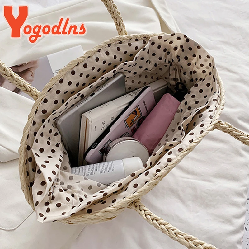 Summer New Straw Bag Women Woven Rattan Handbag Drawstring Handle Bag Large Capacity Hollow Tote Bag Shopping Basket Ba