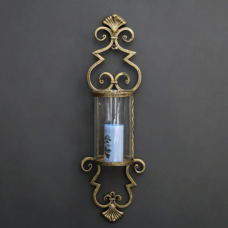 Wall Hanging Iron Holder Candle Metal Gold Retro Wall Candle Holders Nordic Candlestick Wedding Bougeoir Tea Light Holder