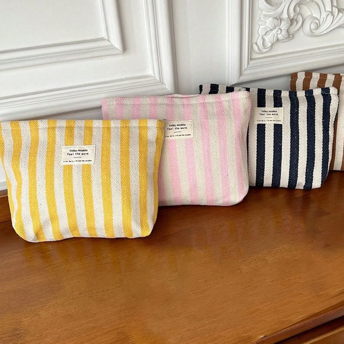 YANZAI Vertical Stripe Cosmetic Bag Waterproof Women\'s Cosmetic Bag Small Bag Storage Makeup Case Travelling Bags For Ladies Pen