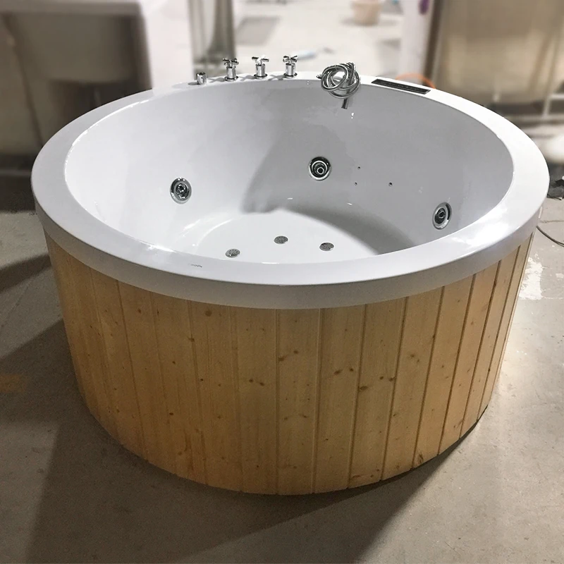 

Luxury Outdoor Spa Whirlpool Massage Jets Round Hot Tub, New Technology Portable White Spa Outdoor Bathtub Wood