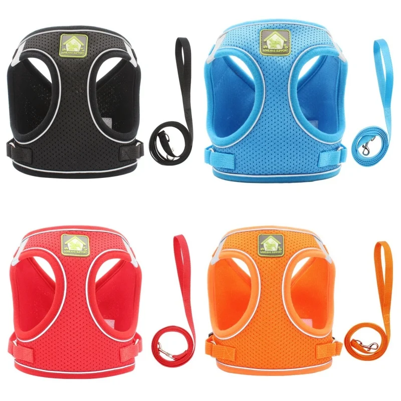 Conjunto de correas y arnés para perros, correa para el pecho suave y cómoda para perros, arnés ajustable para cachorros y gatos, chaleco, Bulldog Francés, accesorios para perros