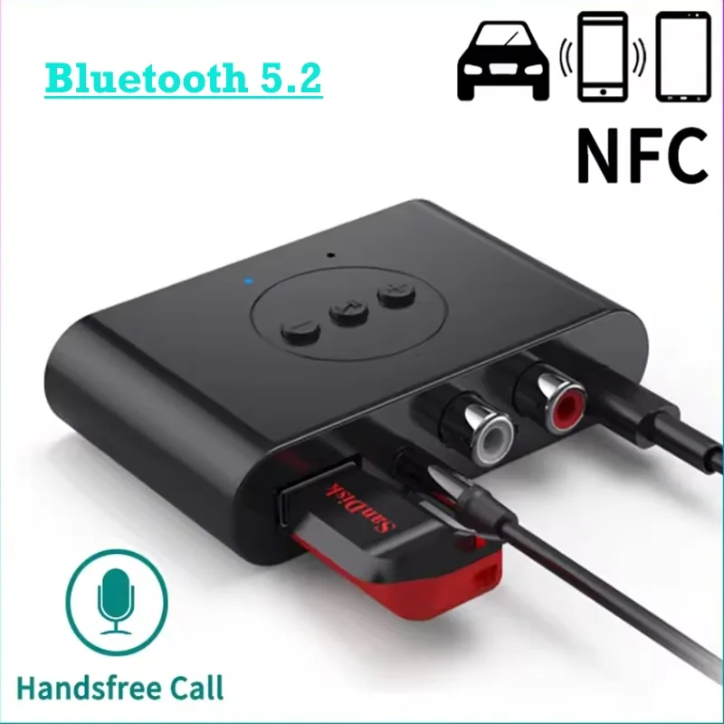Bluetooth 5.2 Audio Receiver NFC U Disk RCA 3.5mm AUX USB Stereo Music Wireless Adapter With Mic For Car Kit Speaker Amplifier