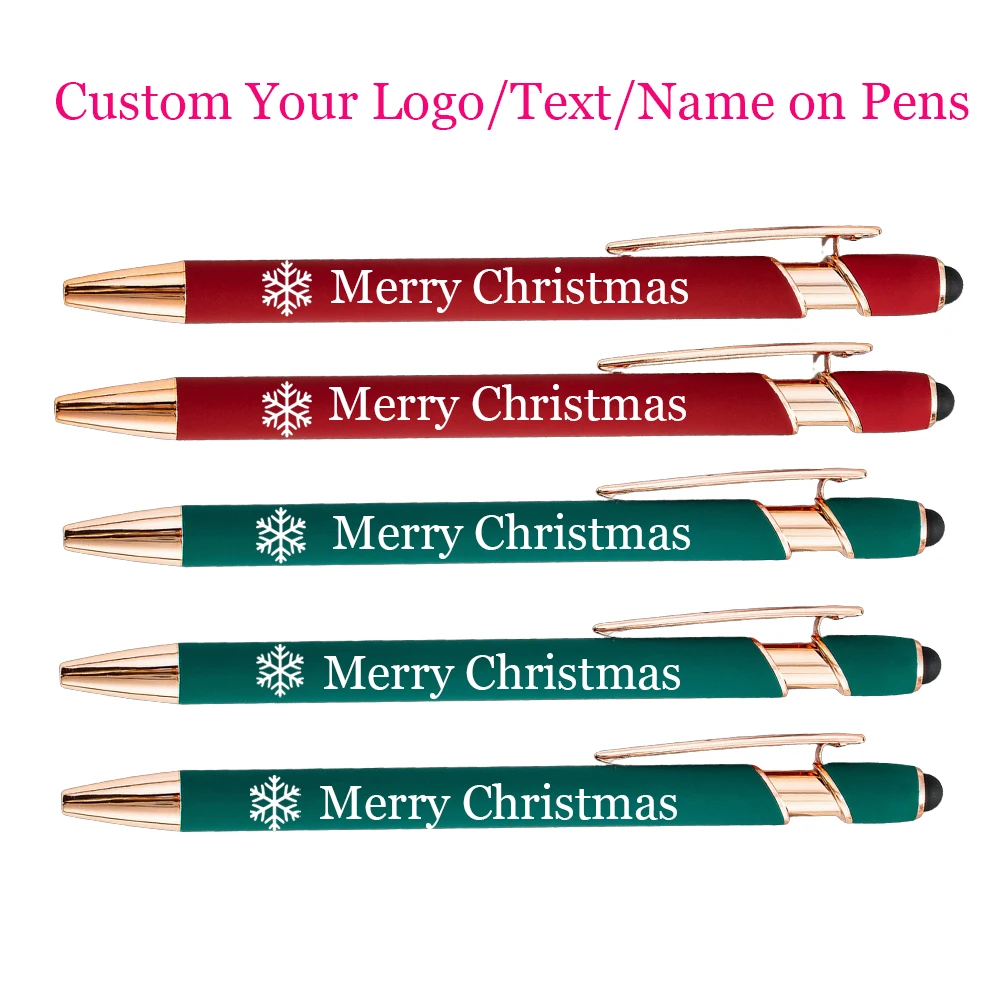 10-100 Customized Christmas Gift Pen Engrave Logo Name Ballpoint Pen with Stylus Tip Metal Pen for Business Birthday Baptism