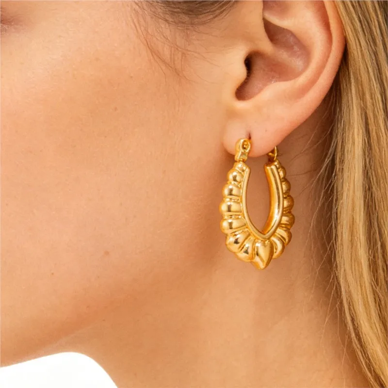 Vintage Hot Sale Gold Silver Color Crown Stitching Design U-Shaped Gold-Plated Hoop Earrings for Women Jerelry