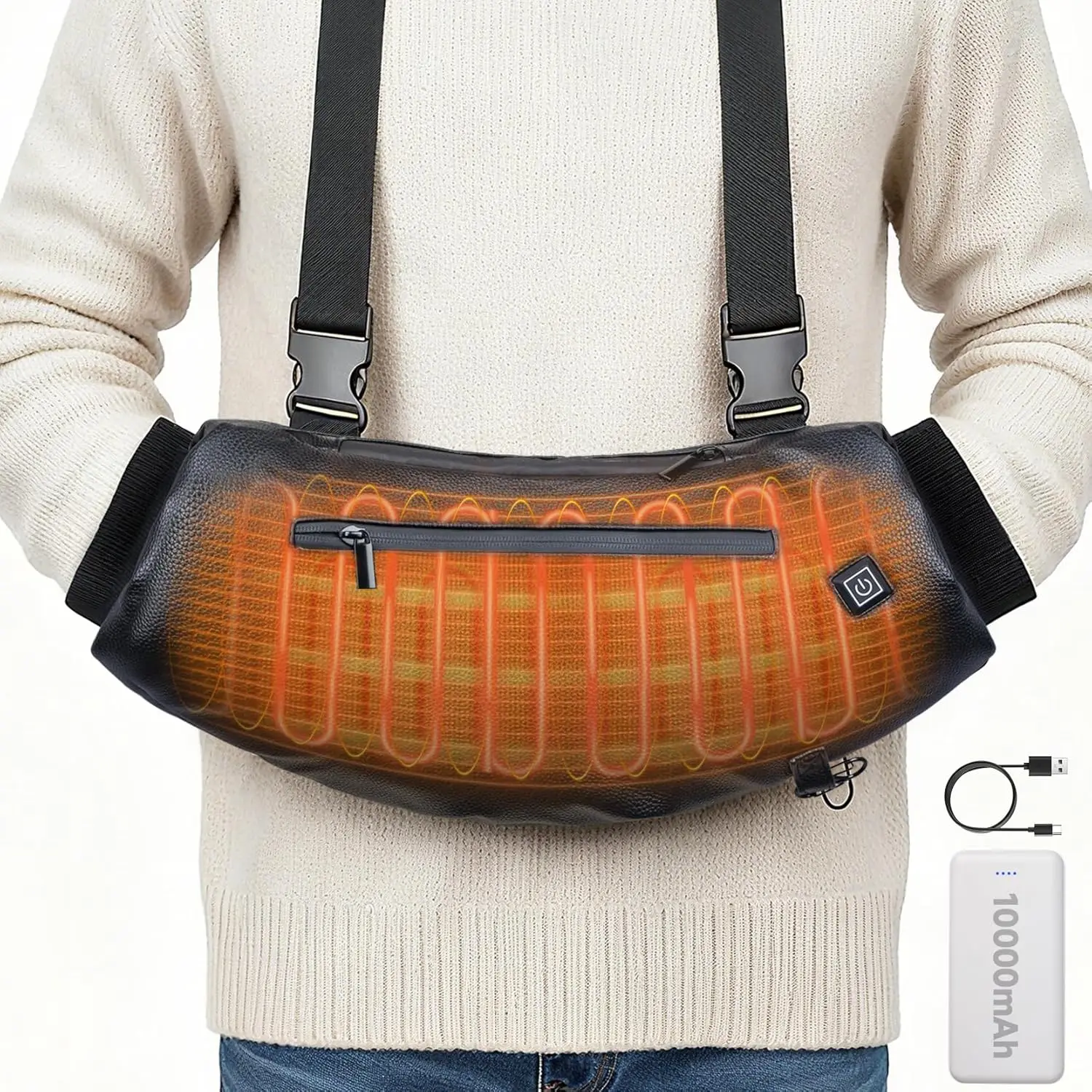 

Heated Hand Warmer Pouch, PU Leather Electric Hand Muff, 10000mAh Rechargeable with 3 Heat Levels for Outdoor Activities