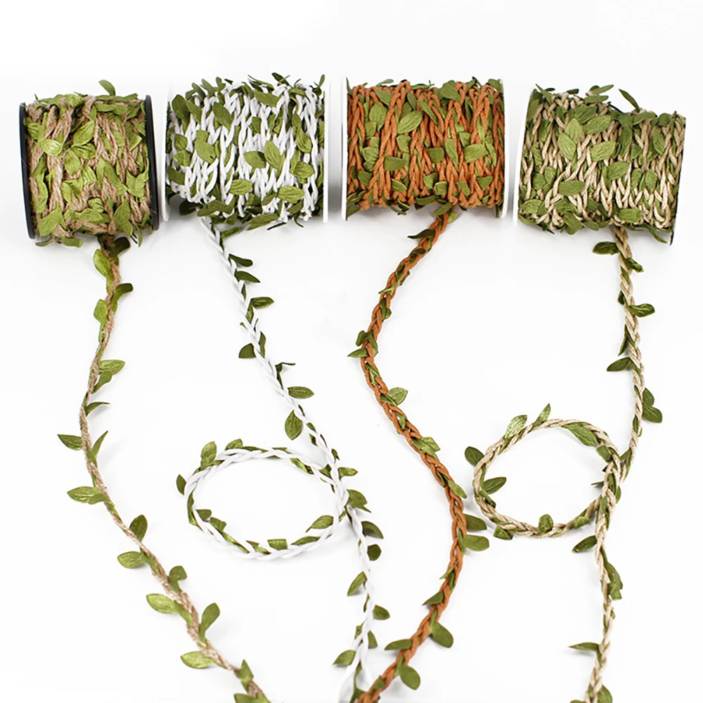 10m Roll Simulation Green Leaves Weaving Hemp Rope DIY Birthday Wedding Decoration Rattan Gift Garland Bouquet Packaging Rope