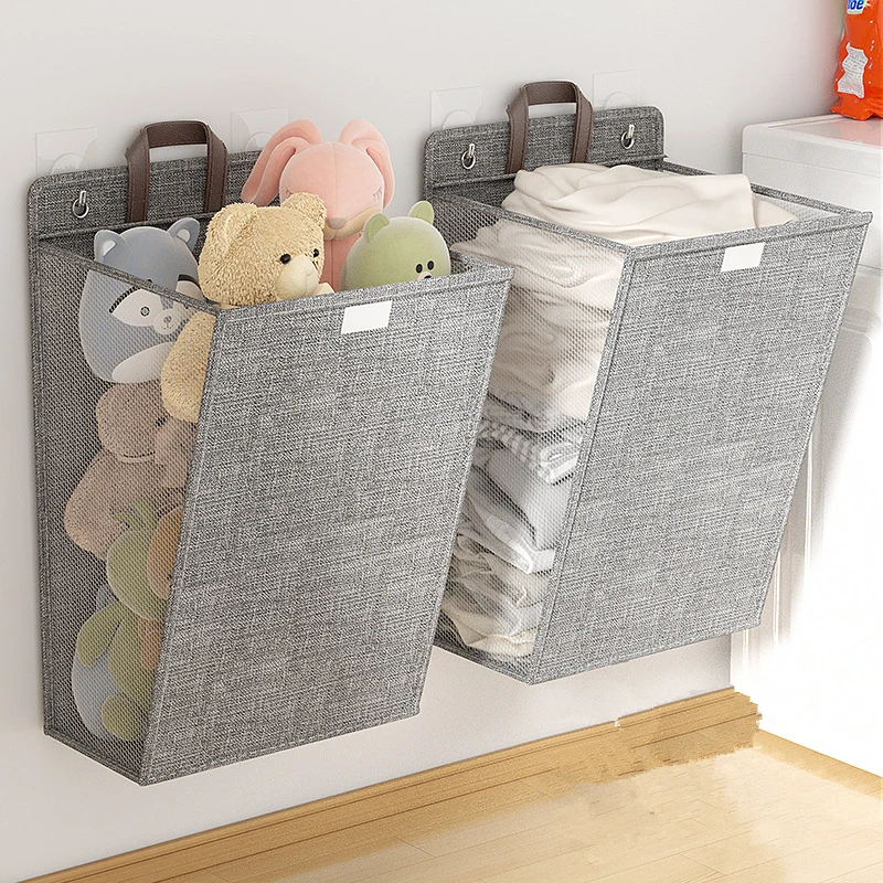 Foldable Linen Dirty Laundry Basket Household Wall-mounted Clothes Storage Bin with Lid Large-capacity Bathroom Storage Box