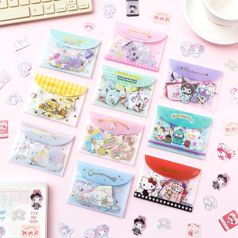 

40pcs Sanrio Cartoon Sticker Pochacco Kuromi Melody Kitty Kawaii Stickers Student Supplies Birthday Toys Gifts