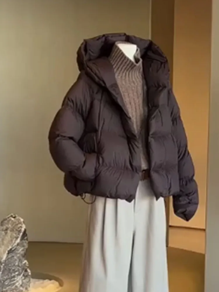 Unique ort Puffer Jaet Women's Coffee Color Korean Sle Bread Coat Winter 2025 New Arrival Loose Fit Polyester Fiber