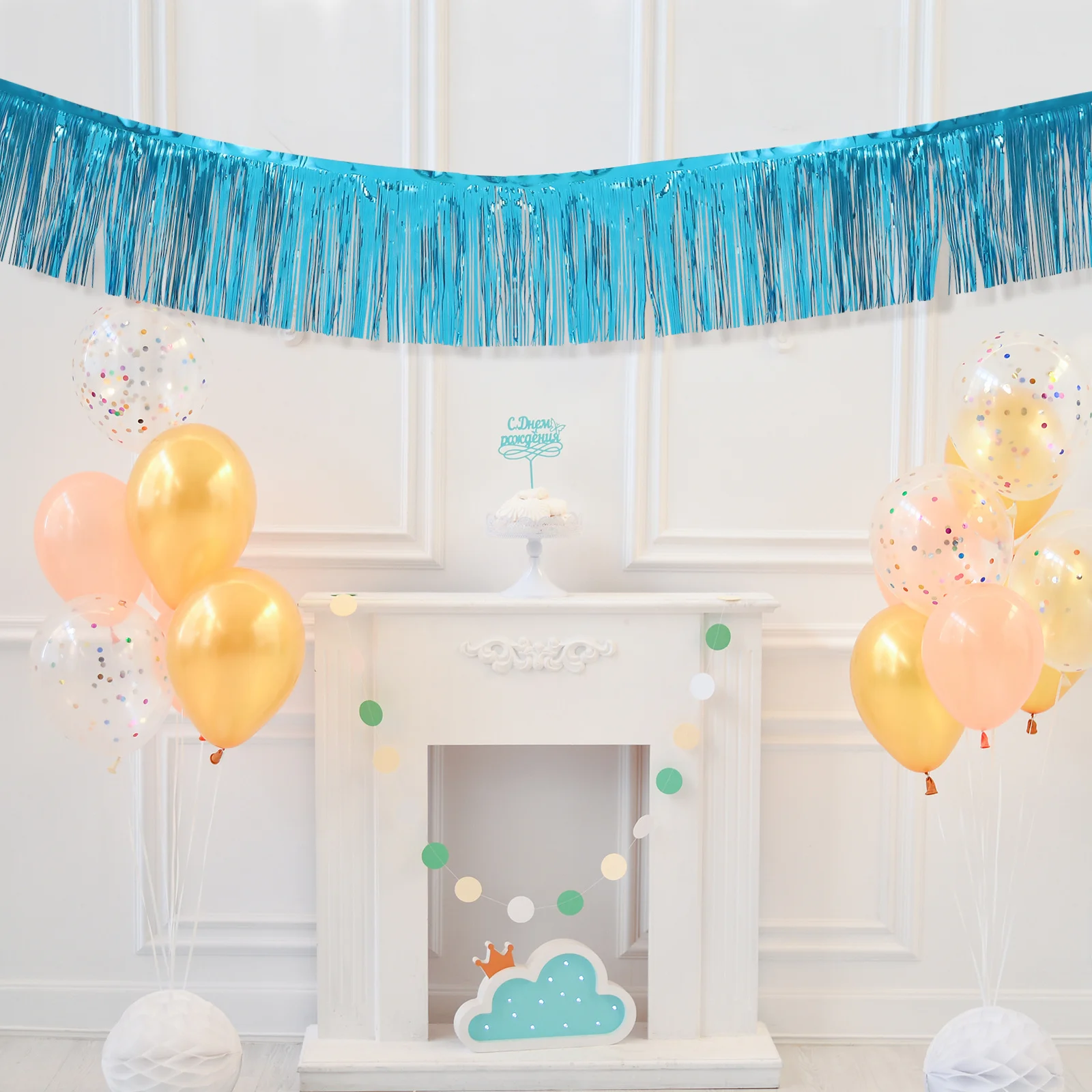 

4 pcs Metallic Foil Fringe Tinsel Table Skirts Raindrop Curtain Decor For Wedding Party Birthday Prom Backdrop Parade Floats