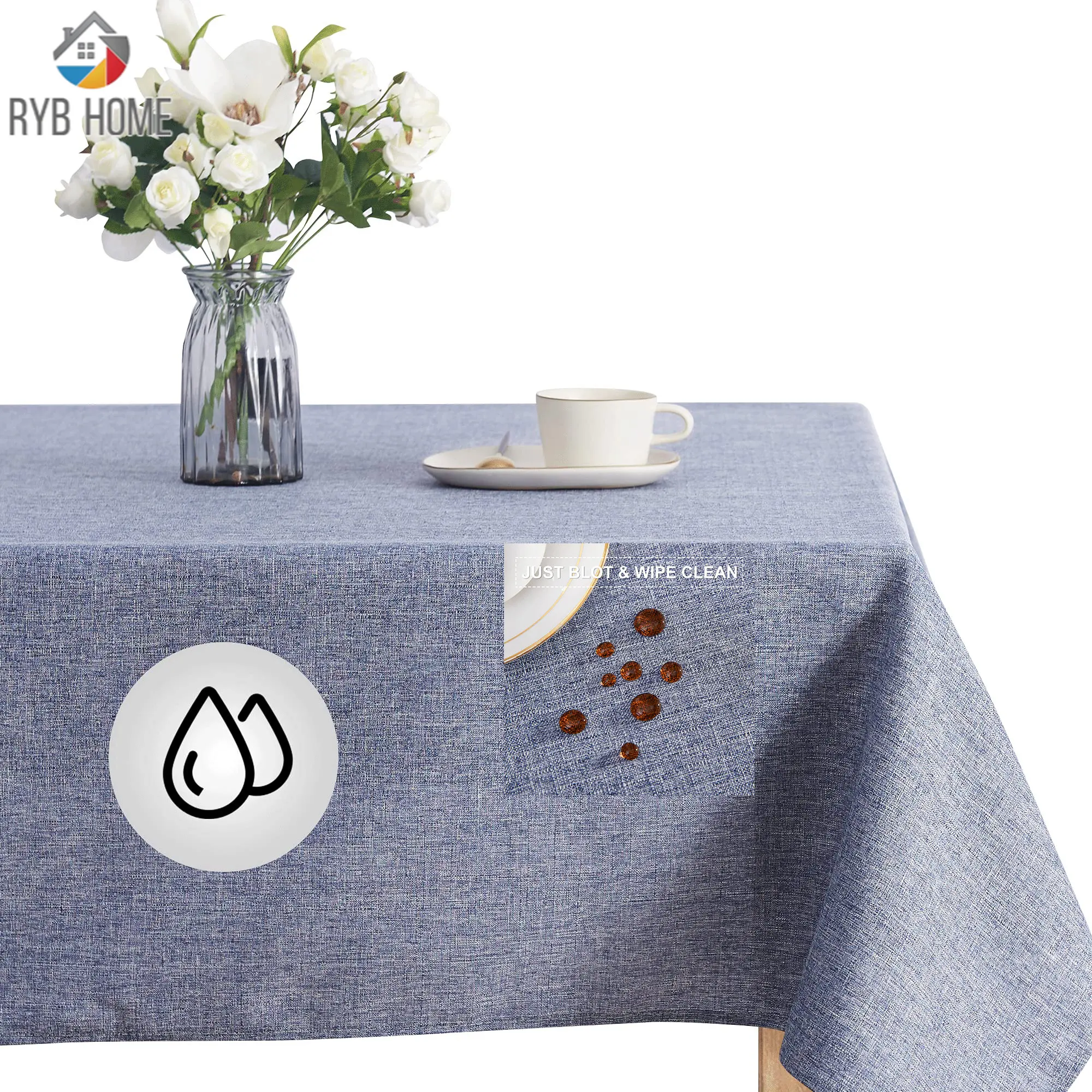 RYB HOME Linen Tablecloth Waterproof  Spillproof Wrinkle Free Thickened Oblong Table Cover Indoor Outdoor Decoration