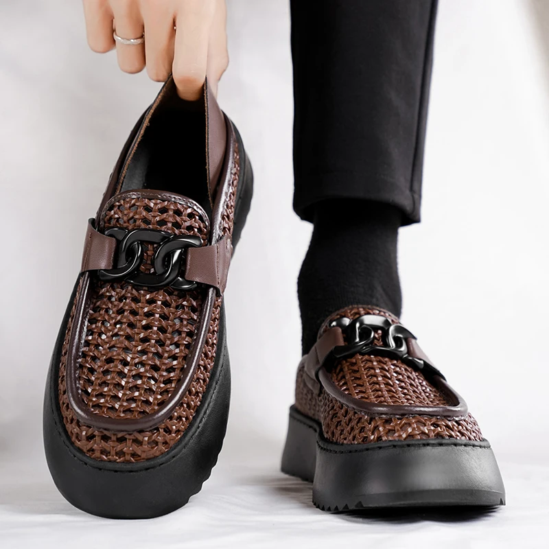 

Новинка 202, мужские дышащие лоферы на толстой подошве, увеличивающие рост, для повседневной носки, модная и универсальная осенняя мужская обувь