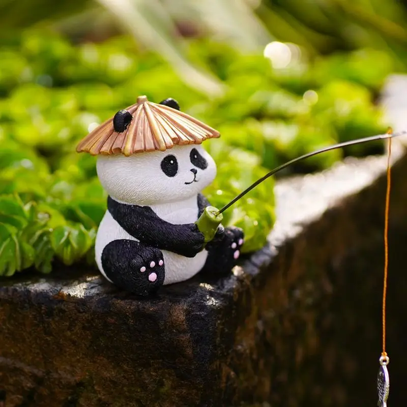 Panda Fishing Man, Ancient Method Fish Tank Decoration, Micro Landscape, Fish Pond, Rockery Landscape Courtyard Decoration