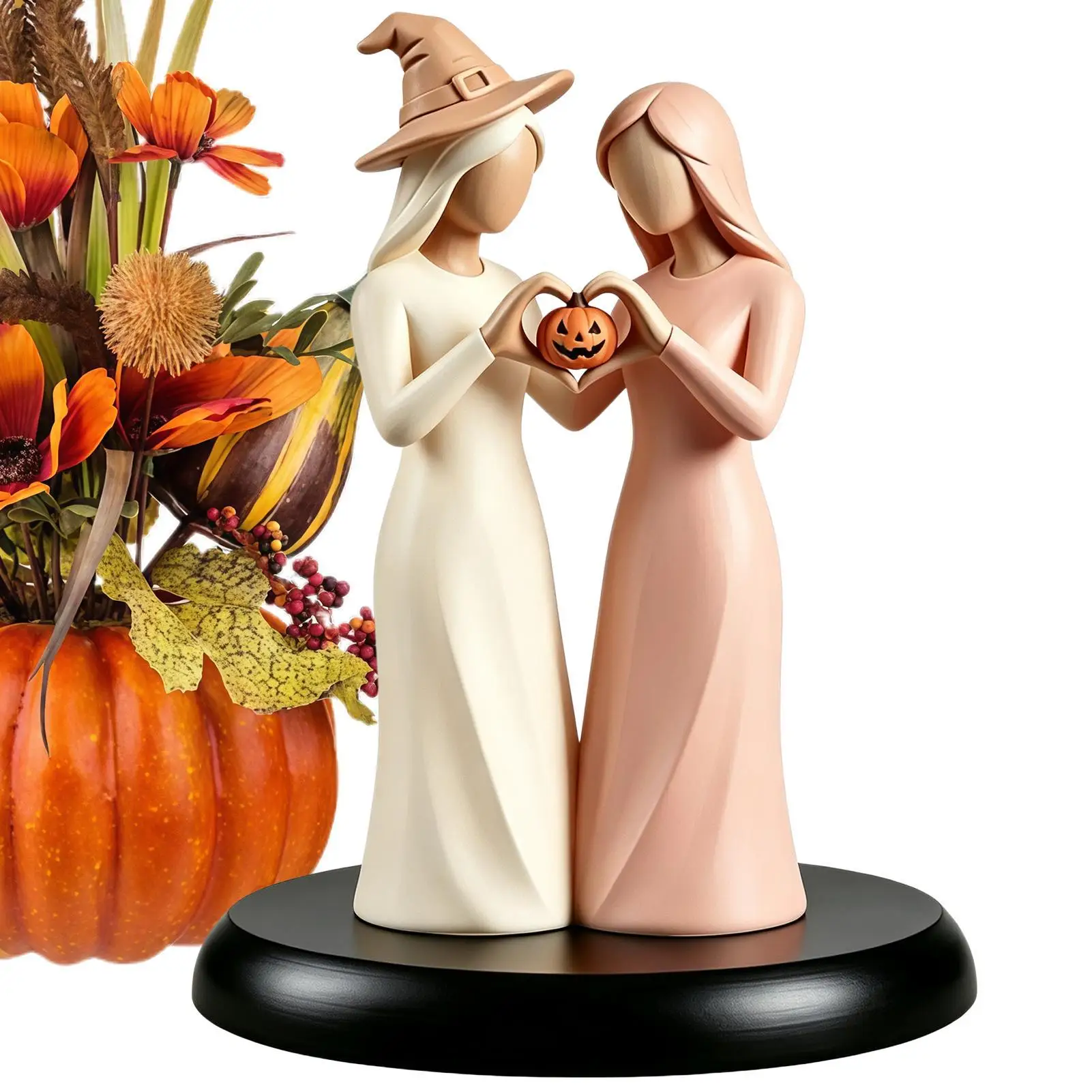 Friendship Statue Halloween Theme Desktop Keepsake With LED Light Sisters Figure For Halloween Home Fall Birthday Women Female