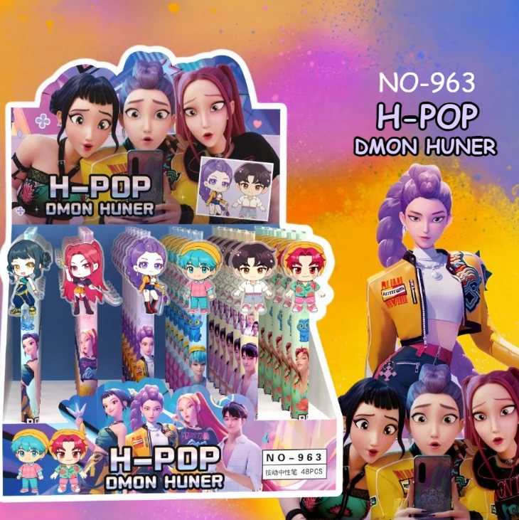

1/3/6/48Pcs KPop Demon Hunters Huntrix Rumi Black Gel Pen Student Writinng Pen Anime Figure Stationery Study Supplies Gift 0.5mm