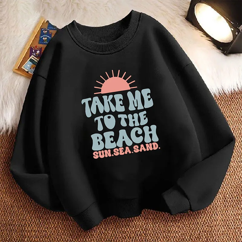 Lustiger Kinder-Sweatshirt-Pullover, Frühling, Y2k, Take Me To The Beach Sun, Rundhalsausschnitt, Grafikdruck, Kapuzenpullover für Jungen/Mädchen, Kinder-Kapuzenpullover