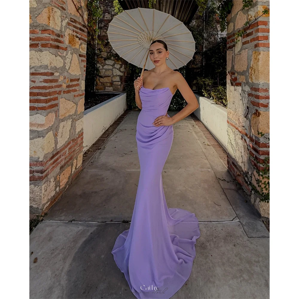 

Cathy Customized Purple Strapless Mermaid Prom Dresses Lace-Up Sleeveless vestidos de noiva Elegant Floor-Length Formal Evening