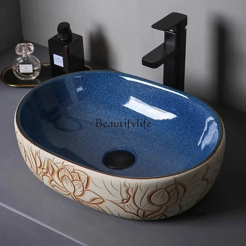 

Advanced Retro Basin for Balcony Italian Ceramic Non-porous Deepened Sinks New Creative Multifunctional Sink for Bathroom