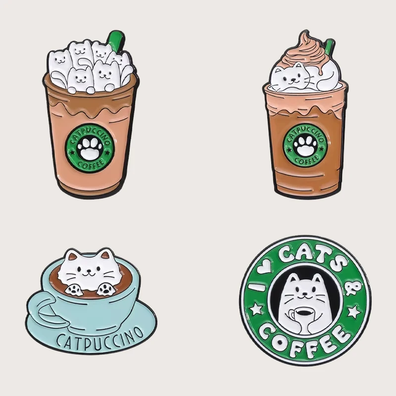 

Funny Cat Coffee Cup Enamel Pins Cartoon Animal Brooches Collar Lapel Pin Badge Accessories Women Men Jewelry Gift Wholesale