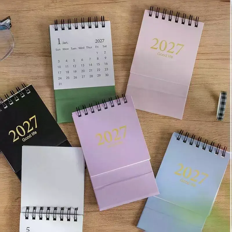 1Pcs 2027 Morandi Color Mini Desk Calendar 18 Months Desktop Plan Calendar Memo Message Small Ornaments Office Supplies Students