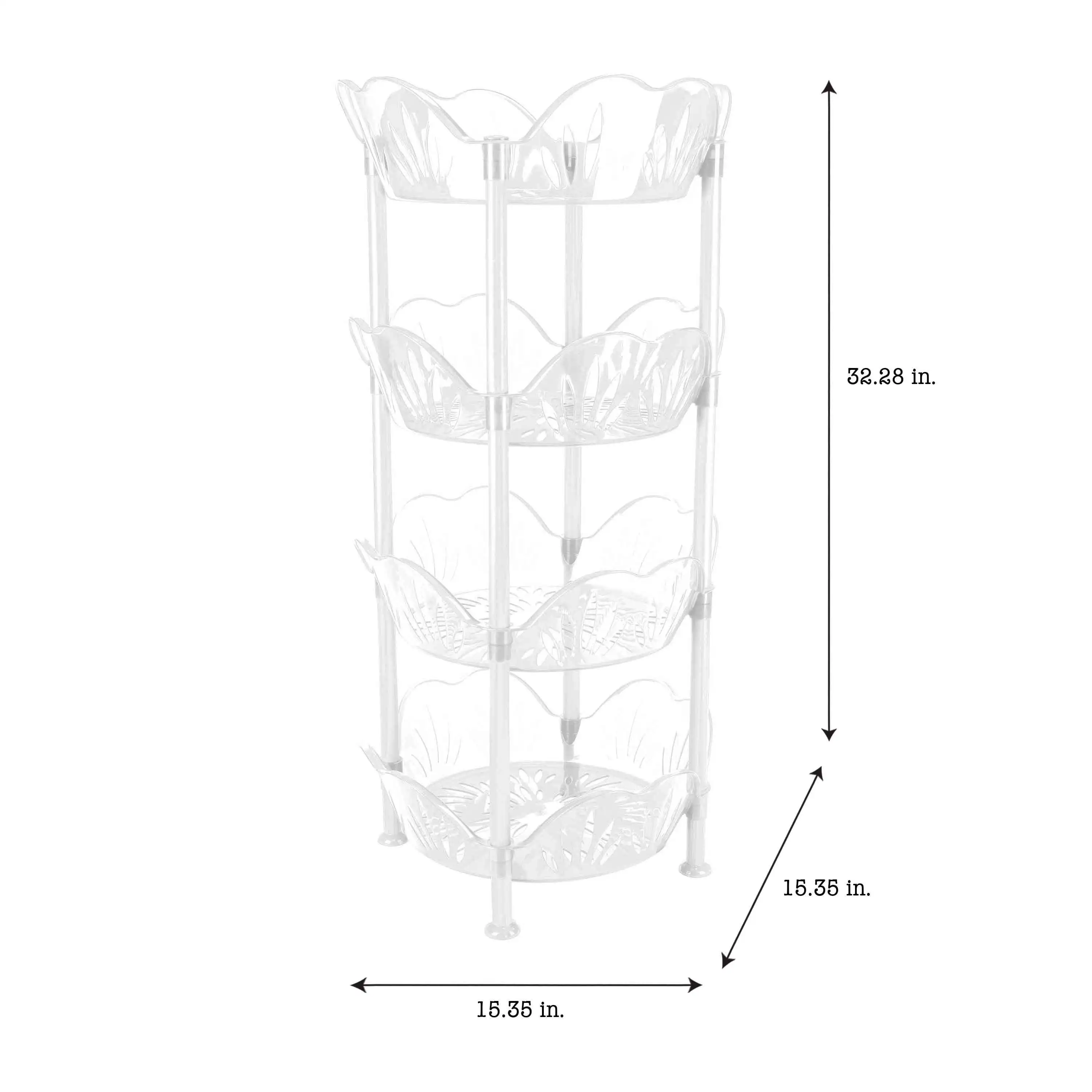 Kitchen Details 4 Tier Large Plastic Basket Shelf Organizing Rack, White