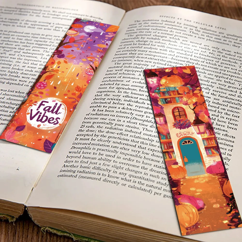 30PCS Fall Bookmarks Style Student Gifts Laptop Art Picture Creative Art Decoration Landscape Reading Book Page Marking Cards