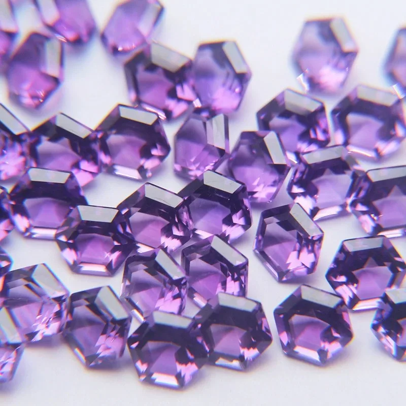 Wholesale High Grade VVS Natural Amethyst Gemstones Faceted Hexagon Shaped Calibrated Size7x7mm Amethyst  For Jewelry Making
